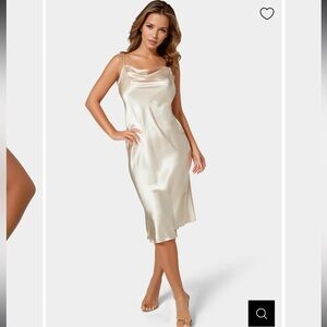 bebe Silver Satin Cowl Neck Slip Midi Dress Size S Y2K